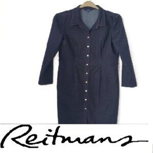 Women's Button Down Denim Shirt Dress Long Sleeve Snap Buttons Pointed Collar